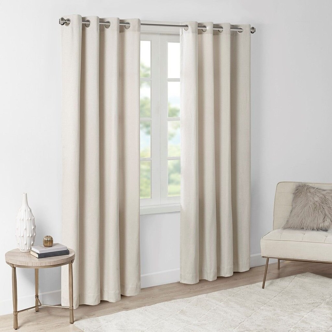 Edge Collections - 50" x 95" - Cream - Madison Park Solid Dyed Grommet Top Curtain Panel - 1 Piece